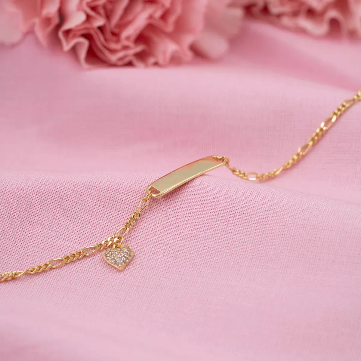 Id-armbånd i sølv med hjerte og rosa zirkonia