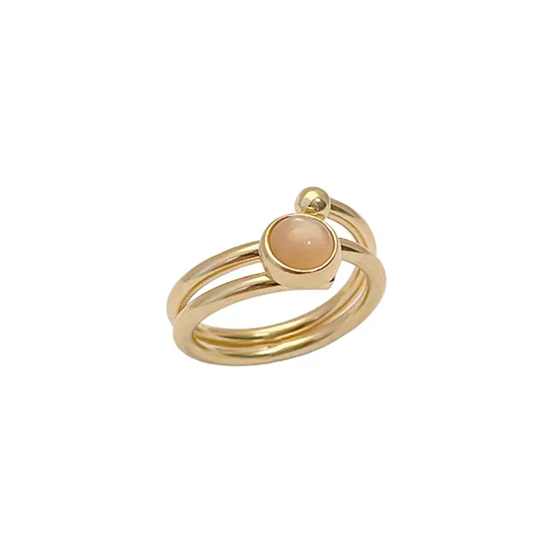 Loop ring med peach månesten, forgylt sølv