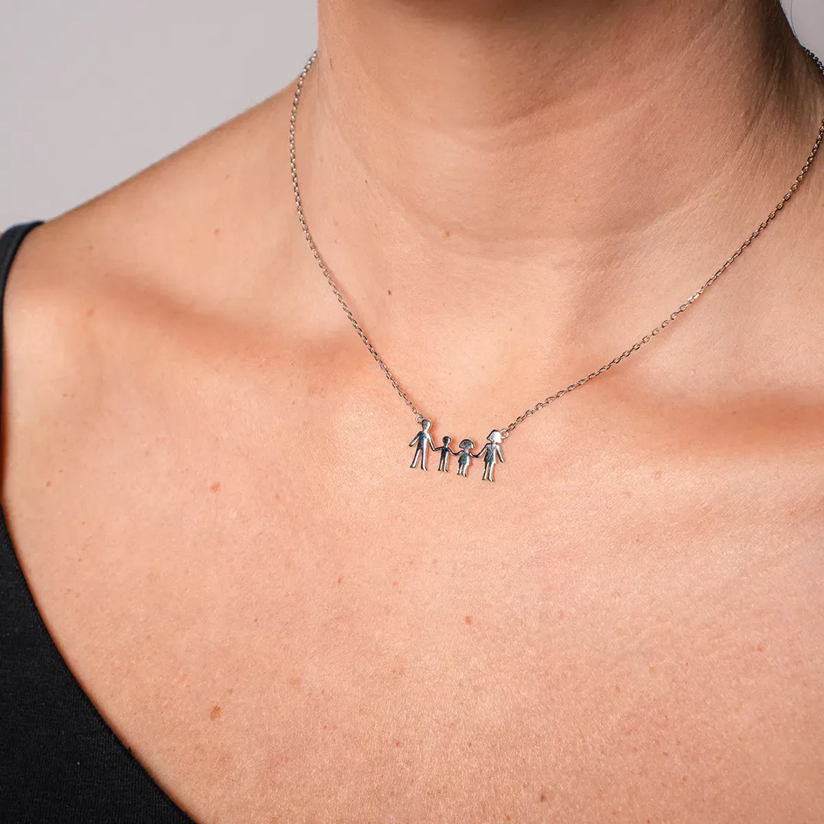 Familie smykke i sølv mor, far, 1 gutt og 1 jente