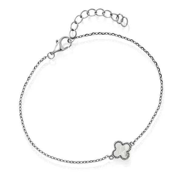 Hovedbilde Kløverarmbånd i sølv med hvit ...