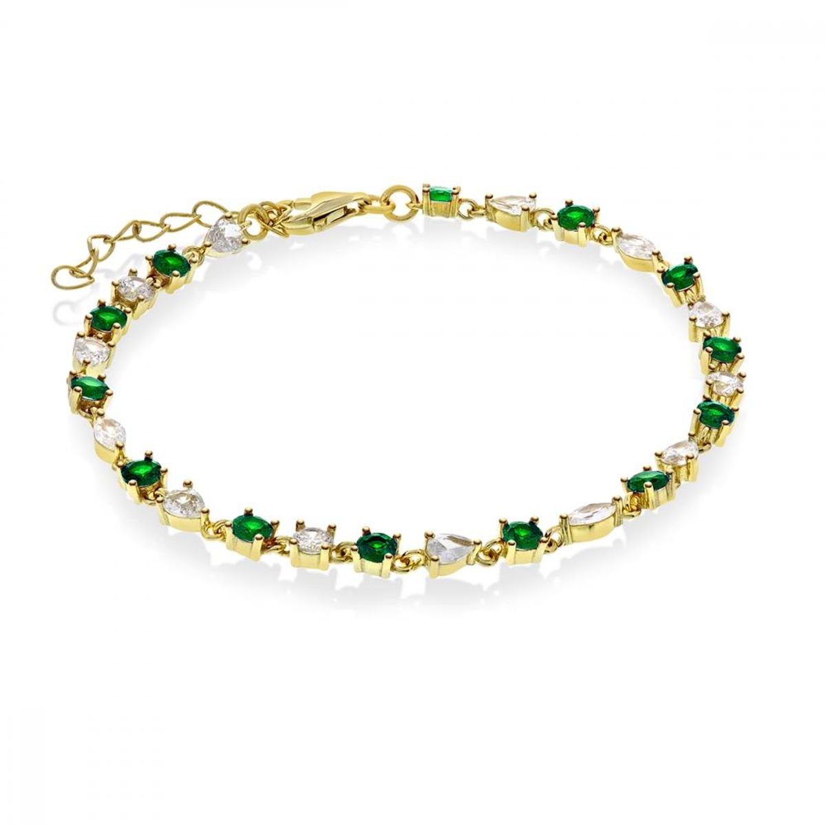 Armbånd i forgylt sølv med grønn/hvit cz