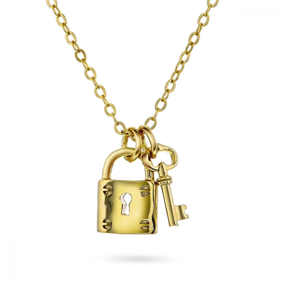 Smykke i forgylt sølv sirkel med lås og nøkkel