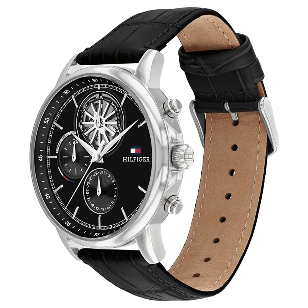 Tommy Hilfiger Sort skinnreim/stål multifunction