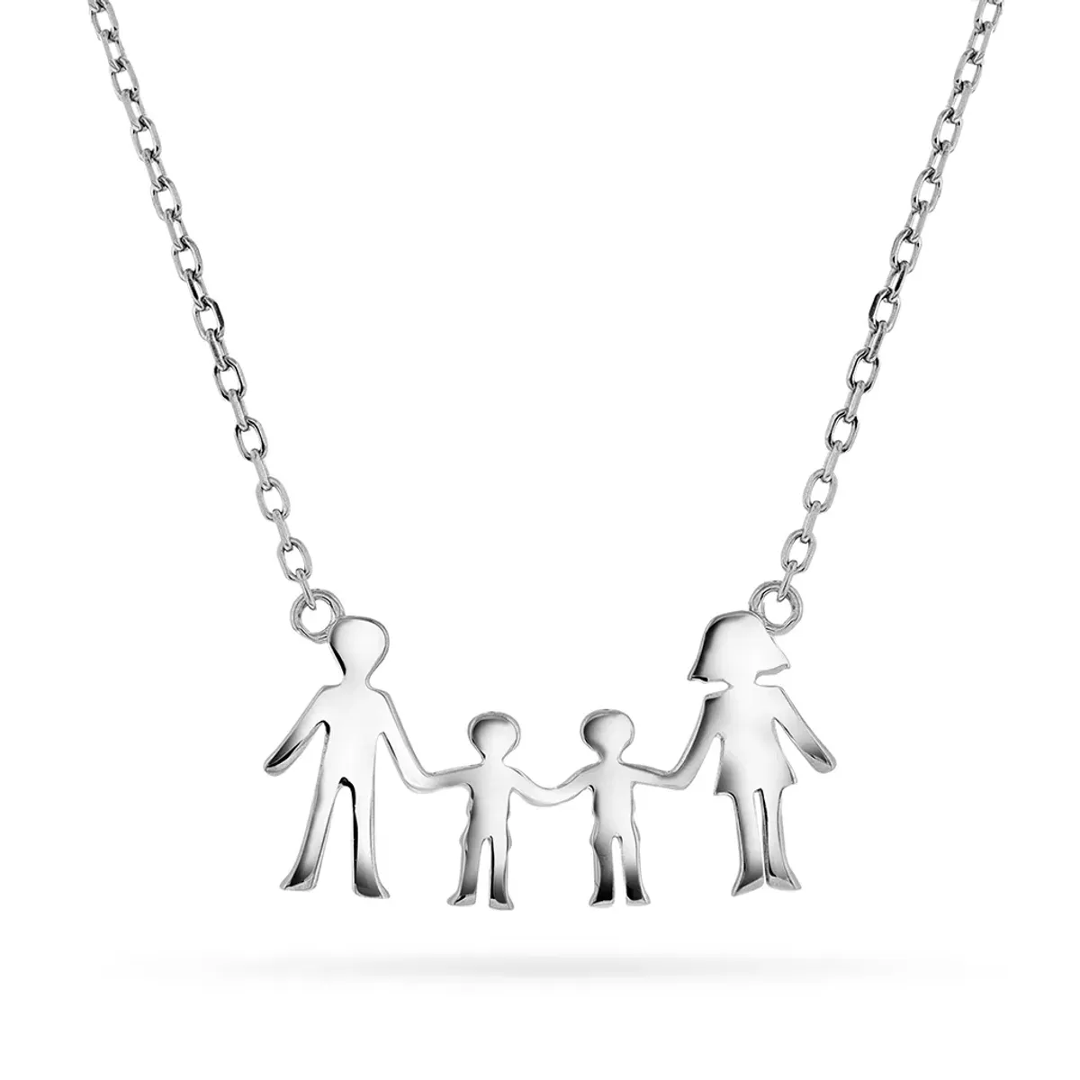 Familie smykke i sølv med mor, far, to gutter